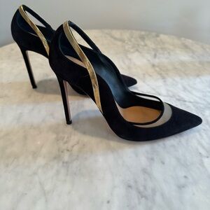 Aquazzura Soiree 105 embellished suede and mesh pumps